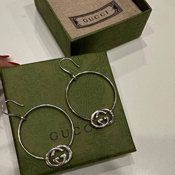 Gucci Silver .925 GG Logo Hoop Earrings - Picture 7 of 9